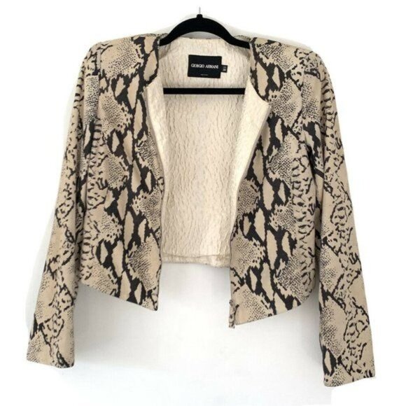 Giorgio Armani Leather Snake Print Cropped Jacket Size 38 Full Zip Silk Italy - Picture 2 of 8